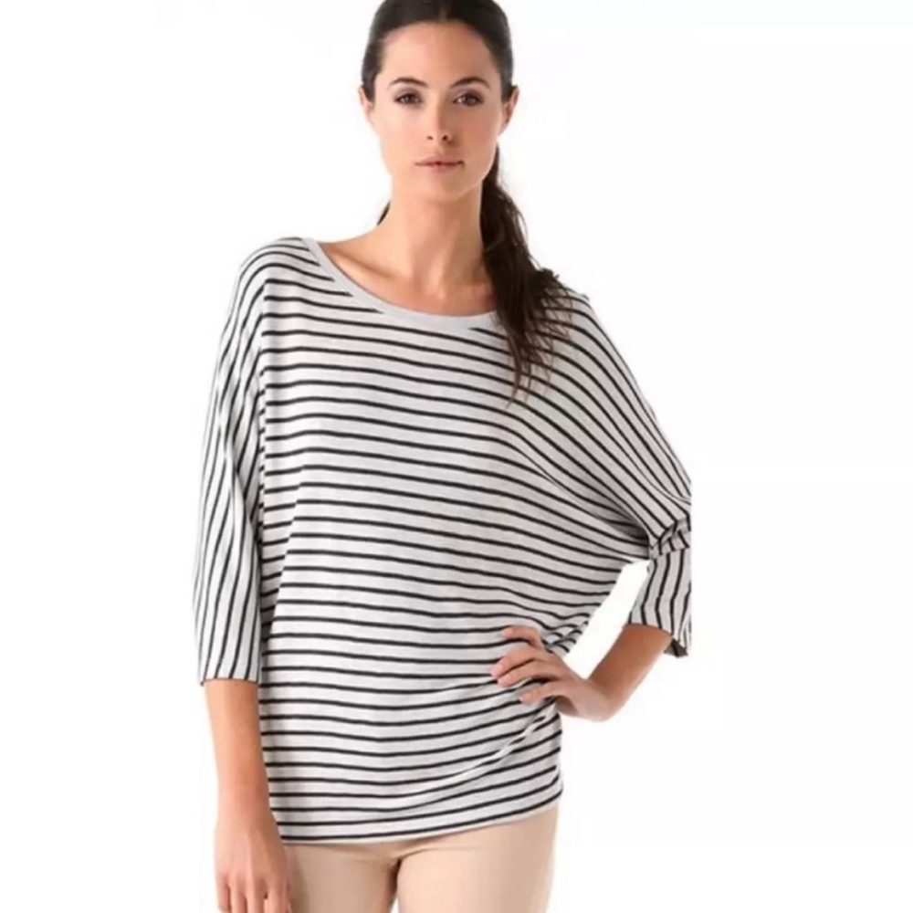 VINCE Dolman 3/4 Sleeve Top in Black and Gray Stripes Size Large